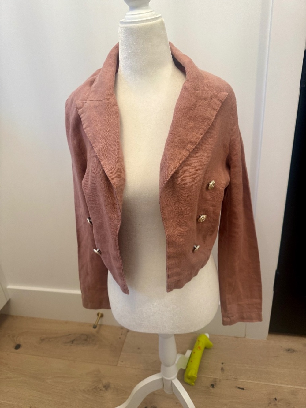 L'Agence Dolly Linen Double Breasted Cropped Jacket Blazer Small. - Rose Color
